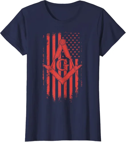 Vista 27 de Cuadrado y brújula Masónica de la bandera americana, masón, camiseta roja, Negro, S