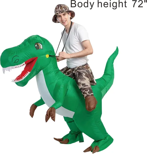 Vista 2 de GOOSH Disfraz inflable para adultos disfraces de Halloween para hombres y mujeres jinete de dinosaurio disfraz inflable para juguete Godzilla unisex