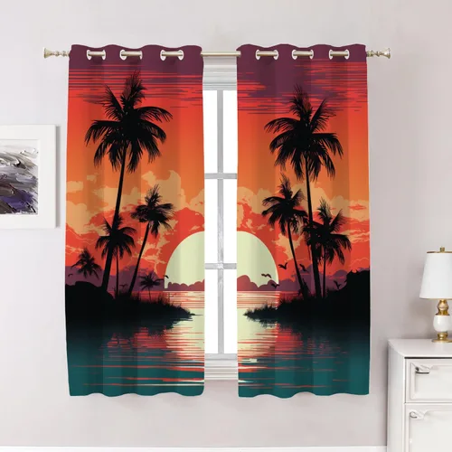 Vista 117 de Cortinas de cocina de hojas de arce otoñales para ventanas, hojas verdes y rojas sobre cenefas opacas negras, tratamientos de ventana de poliéster
