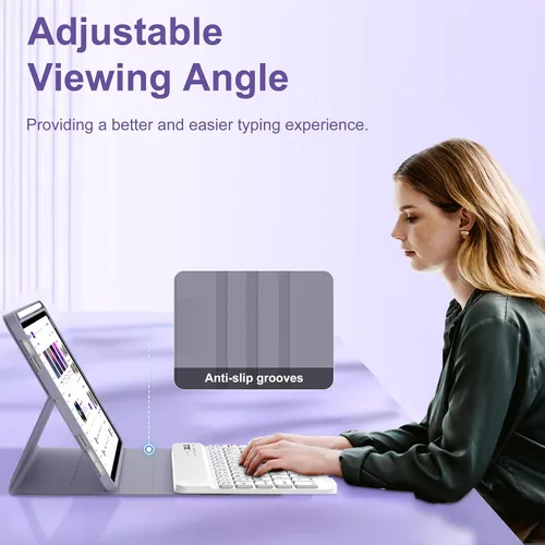 Vista 3 de Funda de teclado para iPad Mini 7ª (A17 Pro, 2024) y 6ª (2021) de 8.3 pulgadas, recargable, teclado Bluetooth desmontable, funda protectora delgada