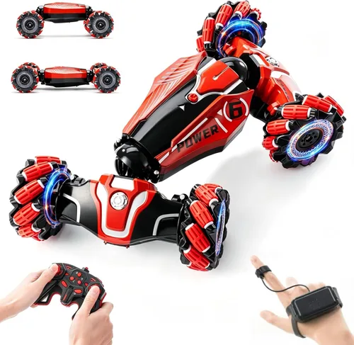 Vista 10 de Auto de acrobacias RC, auto de juguete con control remoto de 2.4 GHz, 4WD, con sensor de gestos, vehículos de doble cara, vehículo todo terreno que