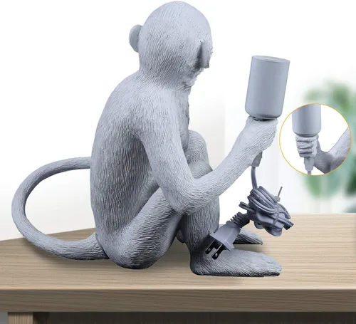 Vista 7 de Lámparas de escritorio de resina con diseño de mono moderno, iluminación creativa de mesa con cable enchufable para sala de estar, dormitorio, Blanco