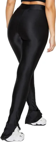 Vista 2 de Pantalones elásticos con dobladillo dividido lateral para mujer, ajustados, brillantes, de cintura media, para club, fiesta, uso diario, leggings