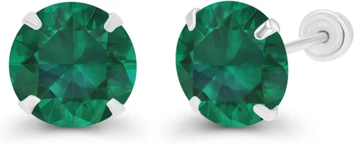 Vista 2 de Aretes de tuerca con tuerca de oro macizo de 14 quilates, hipoalergénicos, de 0.236 in, con piedra natal redonda