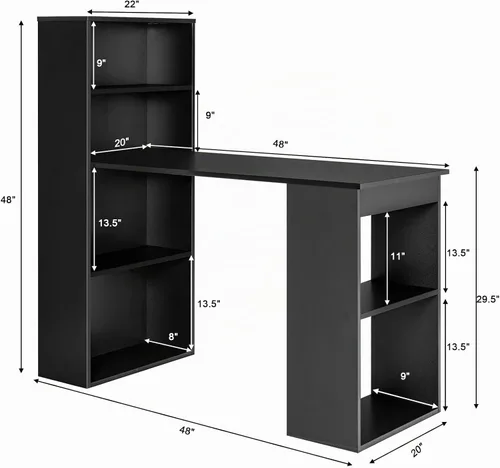 Vista 2 de Tangkula Escritorio para computadora con estantería, escritorio para escritura y estudio con estantes de almacenamiento y soporte para CPU, estación