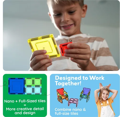 Vista 5 de PicassoTiles Juego de 30 piezas de azulejos magnéticos, juego compacto de construcción de mini imán de viaje con estuche de almacenamiento