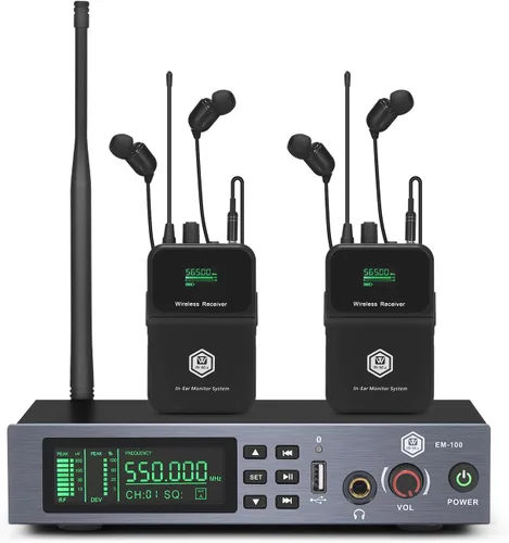 Vista 5 de W IN-MIX EM100 UHF Sistema de monitor intrauditivo inalámbrico 1 Bodypacks Sistema IEM mono, tecnología PLL, rango de 300 pies, latencia ultrabaja