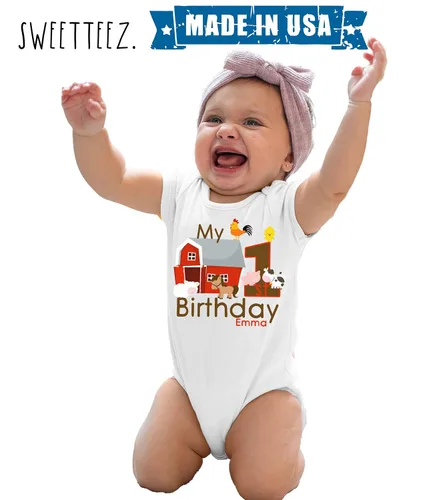 Vista 3 de First Birthday Shirt Girl or Boy Farm Personalized