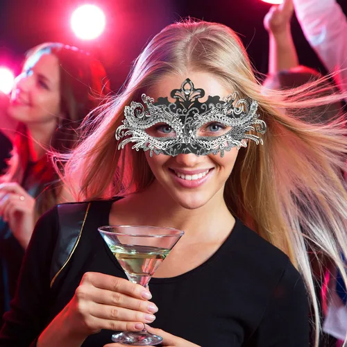 Vista 6 de SIQUK Máscaras de máscaras de metal veneciano para parejas, máscara de disfraz de Halloween, máscara de Mardi Gras para parejas, mujeres y hombres
