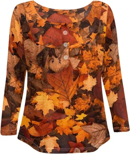 Vista 3 de Blusa casual de manga larga para mujer, cuello en V, con botones, ropa de dormir