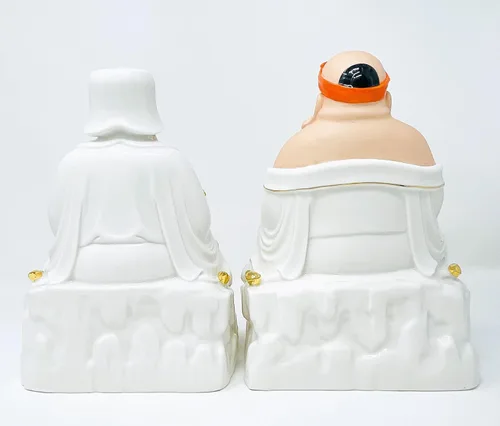 Vista 4 de Houlu Than Tai Ong Dia - Juego de 2 estatuas de cerámica blanca de 9
