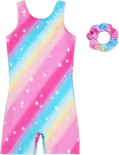 Vista 8 de JESKIDS Leotardos para Niñas de Gimnasia con Shorts de Danza Biketards Acrobacia Coletero a Juego para el Cabello 3~15 Años