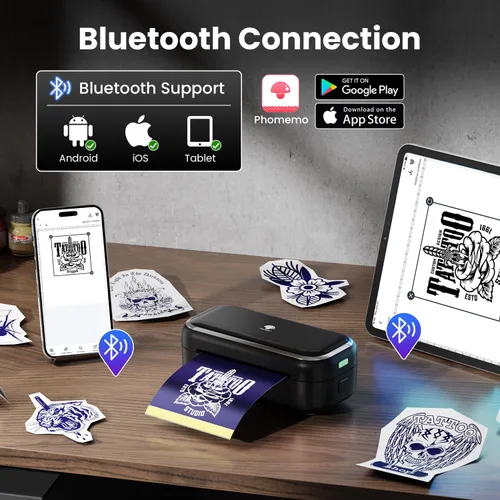 Vista 6 de Phomemo TP31 - Impresora de plantillas de tatuajes, mini fabricante de tatuajes temporales con 30 piezas de papel de transferencia, máquinas