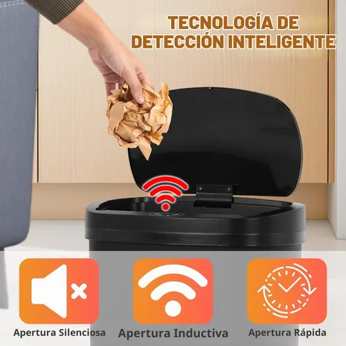 Vista 3 de Dopinmin Cubo de basura de cocina de 13 galones de 50 litros, hermoso cubo de basura con tapa y sensor automático para oficina, dormitorio, sala