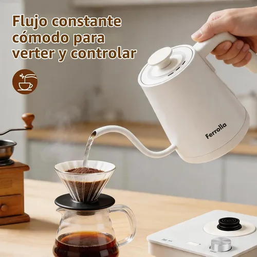 Vista 4 de Hervidor eléctrico de cuello de cisne blanco con pantalla LED de dígito y control de dial, interior de acero inoxidable, 1300 W, 0.8 L