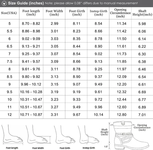 Vista 7 de VJH confort Botas de media pantorrilla para mujer, puntera redonda, tacón bajo, cómodo, holgado, con correa de hebilla y cremallera lateral
