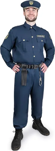 Vista 2 de Dress Up America Disfraz de policía para adultos camisa, pantalones, sombrero, cinturón, funda de pistola y esposas conjunto de policía