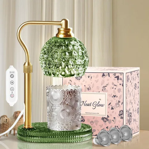 Vista 3 de Lámpara calentadora de velas con temporizador y atenuador, lámpara de vidrio para velas de tarro, MEJORADA con 3 bombillas, calentador eléctrico
