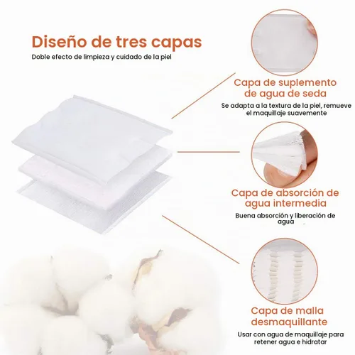 Vista 2 de Almohadillas de algodón, almohadillas para eliminar maquillaje facial de labios y ojos, 100% algodón puro, cuadrados de algodón cosmético eficaz