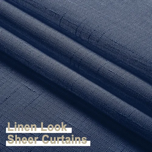 Vista 5 de Aiyufeng 2 paneles de cortinas traslúcidas azul marino de 24 pulgadas de largo, cortinas cortas de lino para cocina, cortinas para ventana pequeña