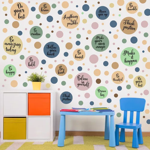 Vista 9 de Calcomanías de pared de lunares coloridos bohemios, calcomanías de pared de arco iris (negro) Peel and Stick,Easily Apply,Removable Dots,Multiple