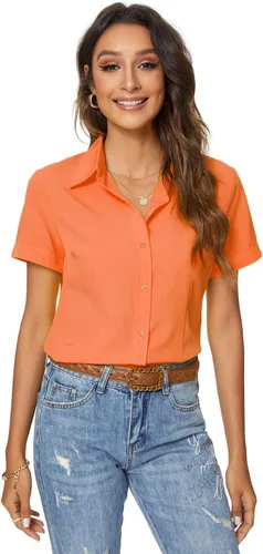 Vista 9 de Camisas de manga corta con botones para mujer, blusa de vestir básica simple