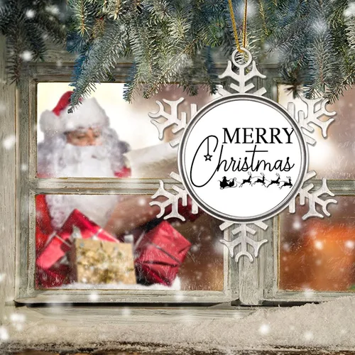 Vista 6 de Adorno de feliz Navidad para decoración del árbol de Navidad, citas divertidas de Navidad, decoraciones de Navidad, copo de nieve de metal de 3