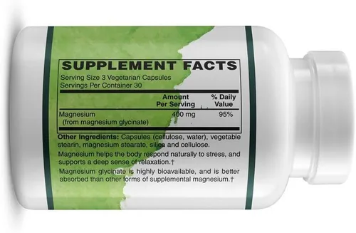 Vista 2 de Herbal Connections Glicinato de magnesio - Suplemento para apoyar el alivio del estrés, el sueño, la salud del corazón, los nervios, los músculos
