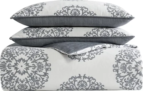 Vista 5 de Stone Cottage - Juego de funda de edredón tamaño Queen, ropa de cama reversible de satén de algodón con fundas a juego, juego de cama ideal