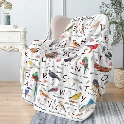 Vista 12 de Manta de franela con diseño del alfabeto de animales, súper suave, ligera, para niños, adultos, adecuada para sofá, cama, campamento, viajes, todas