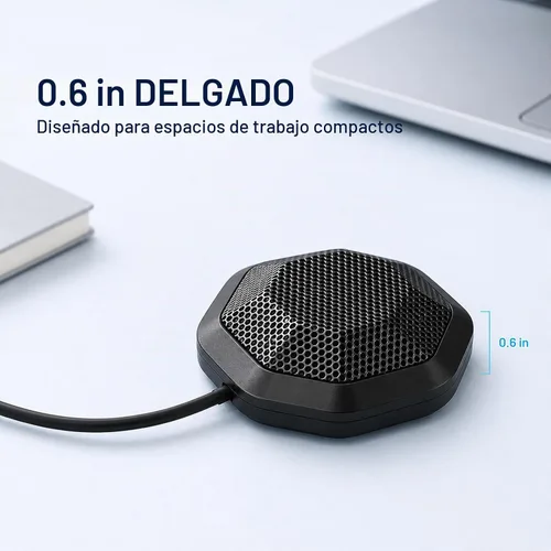 Vista 6 de Micrófono de computadora de 360° para escritorio, micrófono de PC de conferencia USB, tecnología de cancelación de ruido, grabación, Skype, clase