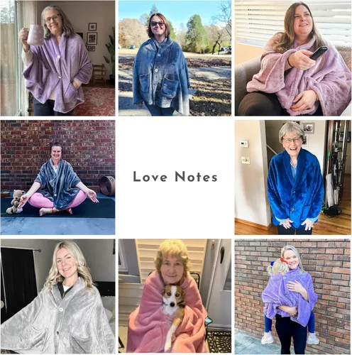Vista 6 de EzrAllora Fleece Poncho Blanket - Drape&Go No Sleeves- Lightweight Wrap Shawl - Wearable Blanket - Easy On Easy Off