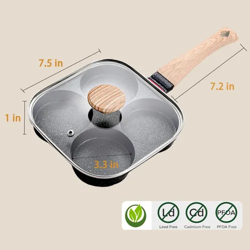 Vista 6 de JUSTUP Sartén antiadherente para huevos, sartén dividida para huevos, mango resistente al calor, sartén de 3 secciones, sartén para tortilla