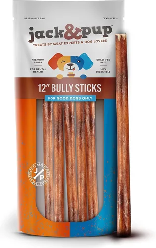 Vista 7 de Jack&Pup Bully Sticks de 12 pulgadas para perros grandes Bully Sticks Jumbo sin olor de larga duración Totalmente naturales, palitos de carne