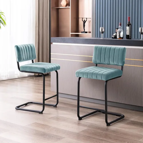 Vista 7 de ONEVOG Taburetes modernos de altura de mostrador con respaldo de terciopelo, juego de 2 taburetes de bar con patas de metal sólido de 24 pulgadas
