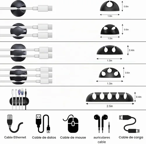 Vista 2 de Kit de organización de cables de 137 piezas, 4 fundas para cables, 100 bridas para cables, 10 clips para cables, 15 bridas adhesivas de pared, 10