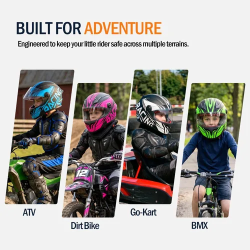 Vista 6 de Casco de motocicleta de cara completa para niños, casco de motocicleta para niños, motocross, ATV, motocross, 4 ruedas, Street Racing Offroad, casco