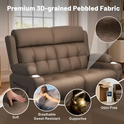 Vista 127 de Sofá de Dos Plazas Reclinable, Sofá Reclinable de Masaje con Gran Capacidad de Peso, Silla de Dos Plazas para RV en Liquidación con Consola, USB