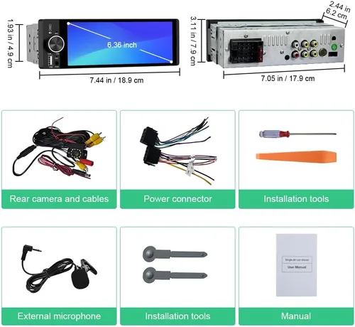 Vista 7 de Estéreo de coche de un solo DIN, CarPlay de 6.36 pulgadas y radio con pantalla táctil IPS Android Auto con Bluetooth con cámara de respaldo