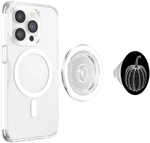 Vista 4 de Arte de línea minimalista de remolinos de calabaza - Sutiles PopSockets MagSafe PopGrip para iPhone