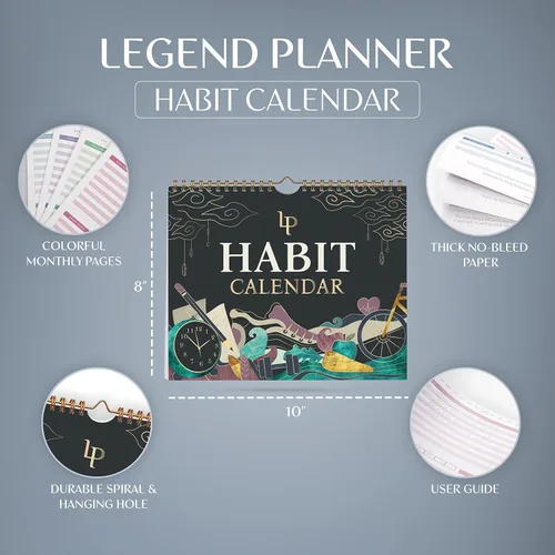 Vista 2 de Calendario de hábitos de leyenda para rastrear hábitos diarios, rastreador motivacional para rastrear hábitos atómicos, 2 años, sin fecha, 10 x 8