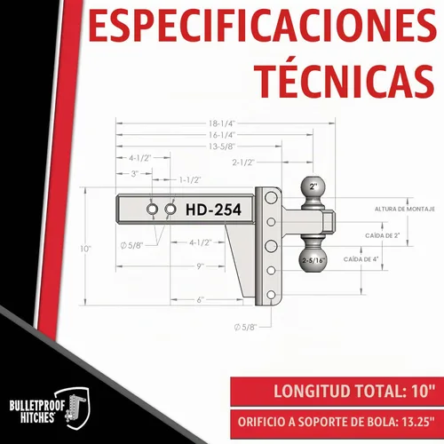 Vista 6 de BulletProof Hitches - Enganche de remolque ajustable resistente de 2.5 pulgadas (clasificación de 22,000 lb.) - Enganche de remolque
