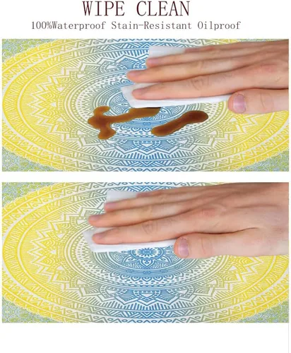 Vista 6 de Mantel de poliéster, mantel de PVC impermeable a prueba de aceite, con temática de mandala, símbolo de espíritu y ritual, se adapta a mesas redondas