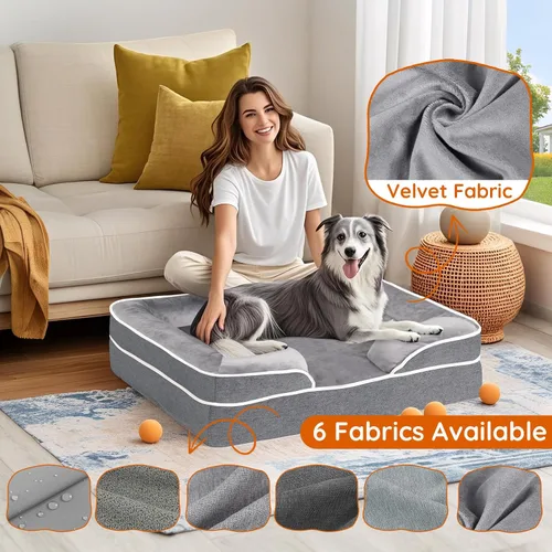 Vista 2 de Cama para perro personalizada para perros pequeños, medianos y grandes, cama ortopédica impermeable para perros, sofá cama de espuma de apoyo