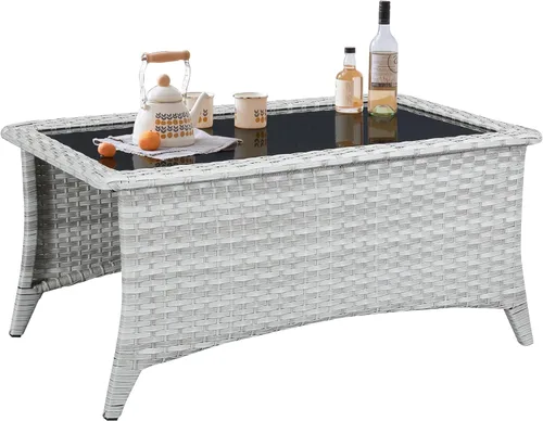 Vista 10 de Belord Mesa de centro al aire libre para patio, mesa de centro de ratán de 40 pulgadas con almacenamiento de 2 capas, mesa rectangular de mimbre