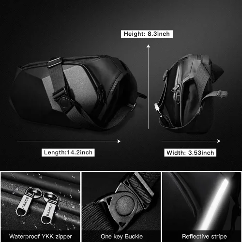 Vista 5 de BANGE Bolso bandolera impermeable y seguro para proteger la carcasa Crossbady, bolsa de hombro para ciclismo, senderismo, viaje, Negro grande, L