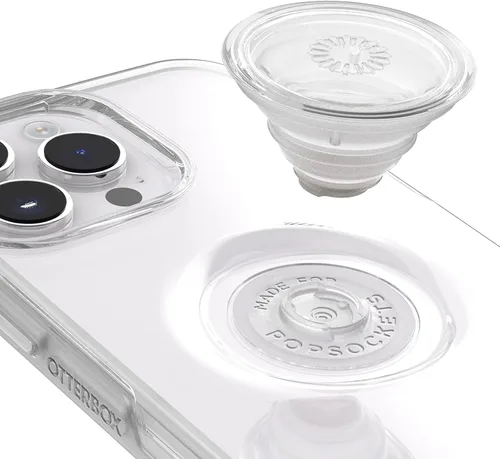 Vista 4 de OtterBox Funda Clara de la Serie Symmetry Otter + Pop para iPhone 14 Pro (SOLAMENTE) - Clara, PopGrip PopSockets Integrado, Delgada, Apta