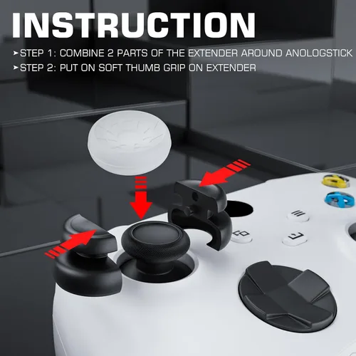 Vista 3 de PlayRealm NO FALLING OFF Thumbstick Extender & Silicone Grip Cover 2 Sets for Xbox Series XS & Xbox One SX Controller(Turbo Red)