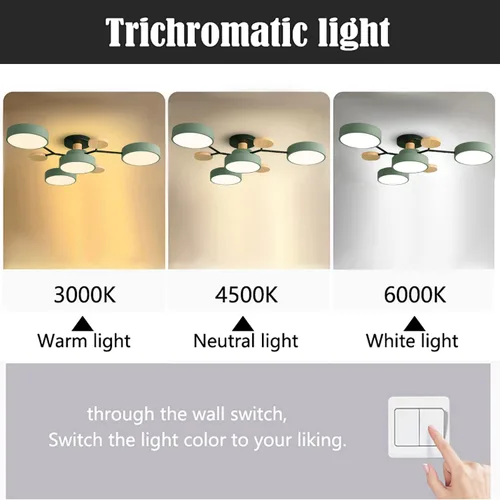 Vista 4 de Lámpara de techo LED regulable de 6 luces, 32 pulgadas, moderna lámpara de techo de madera de 48 W para sala de estar, dormitorio, cocina, 3000