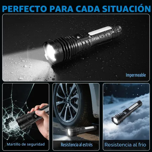 Vista 6 de Paquete de 4 linternas de alto lúmenes 9900FL, linterna de 7 modos recargable con pantalla digital LCD, linternas recargables con luz COB, linterna